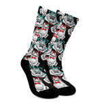 Hipster Frog Pattern Print Crew Socks