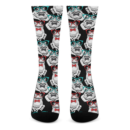 Hipster Frog Pattern Print Crew Socks