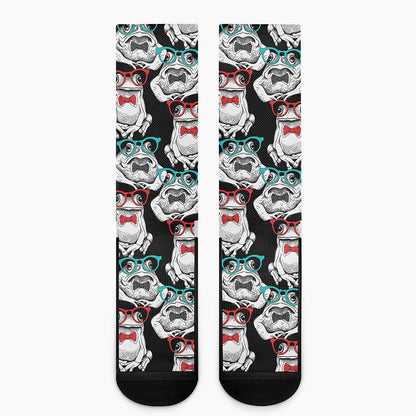 Hipster Frog Pattern Print Crew Socks