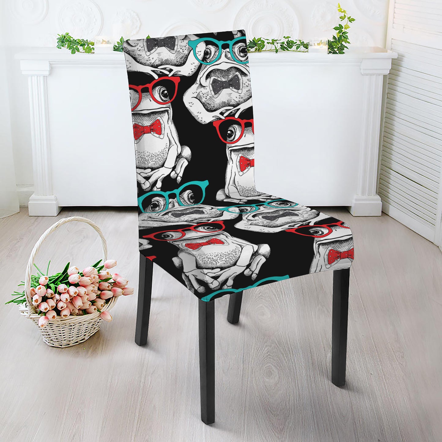 Hipster Frog Pattern Print Dining Chair Slipcover