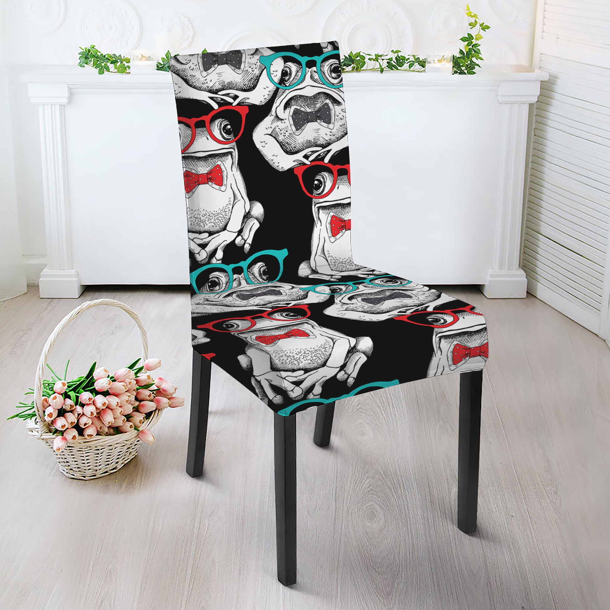 Hipster Frog Pattern Print Dining Chair Slipcover