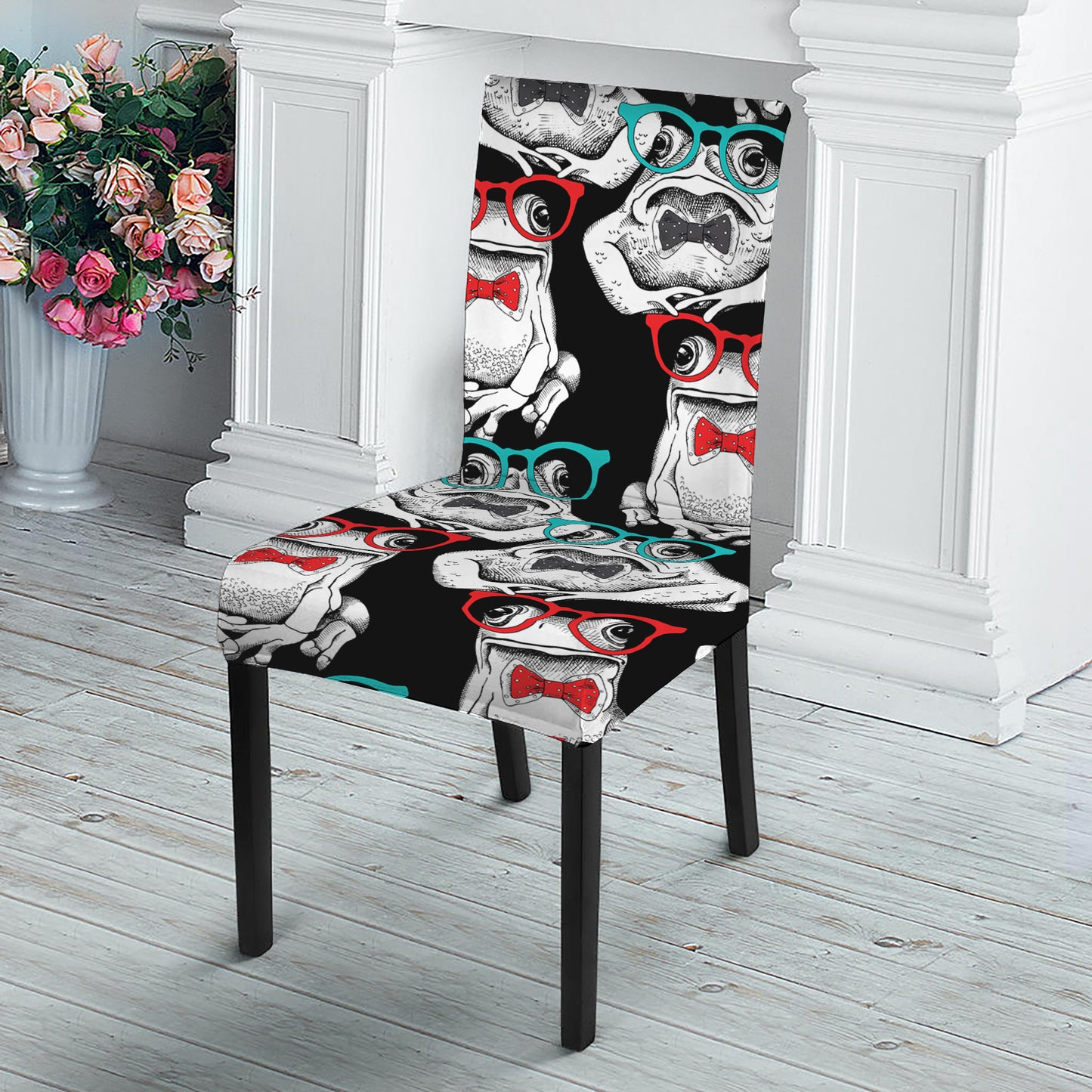 Hipster Frog Pattern Print Dining Chair Slipcover