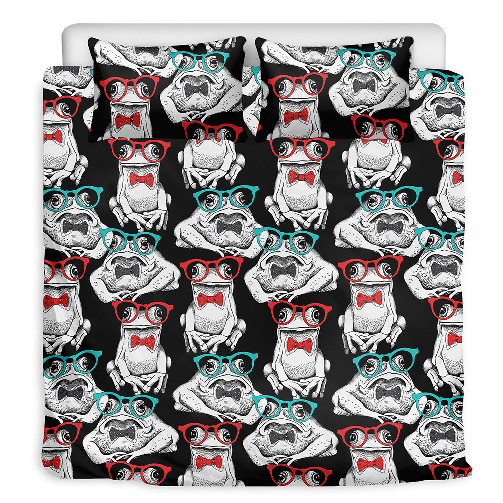 Hipster Frog Pattern Print Duvet Cover Bedding Set