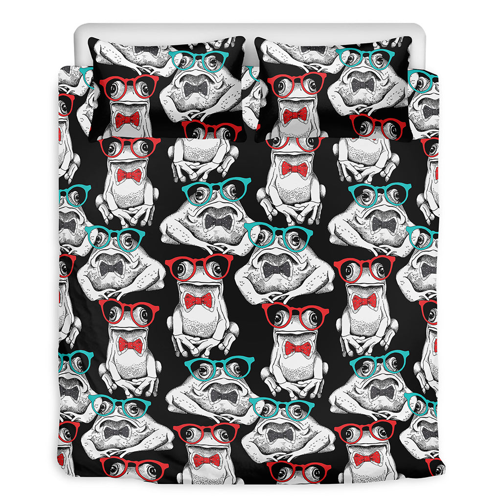 Hipster Frog Pattern Print Duvet Cover Bedding Set