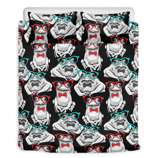 Hipster Frog Pattern Print Duvet Cover Bedding Set