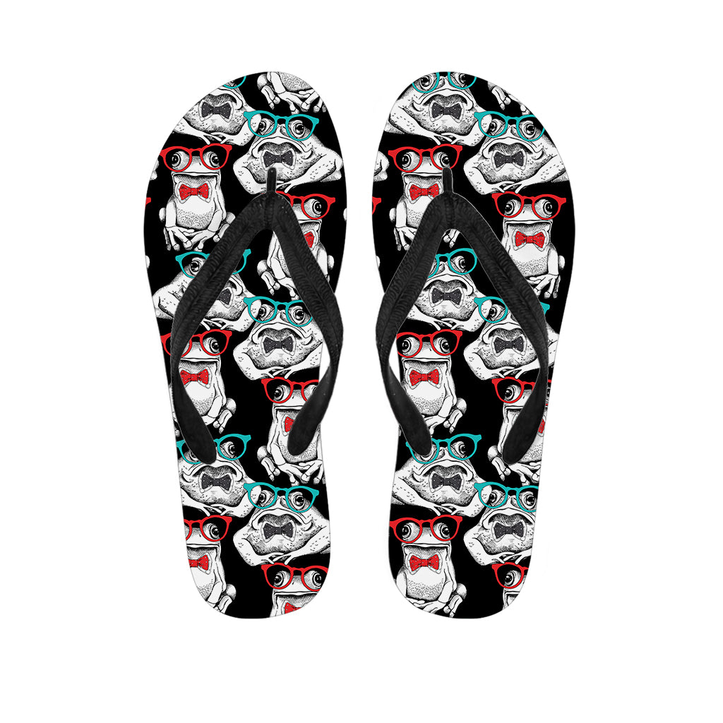 Hipster Frog Pattern Print Flip Flops