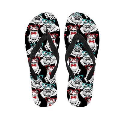 Hipster Frog Pattern Print Flip Flops