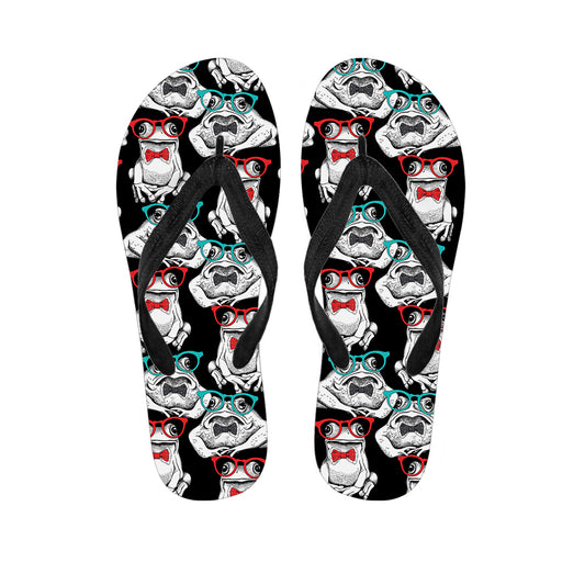 Hipster Frog Pattern Print Flip Flops