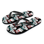 Hipster Frog Pattern Print Flip Flops