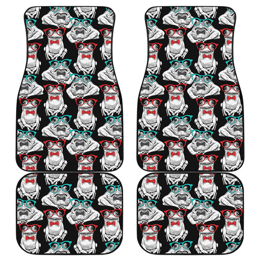 Hipster Frog Pattern Print Front and Back Car Floor Mats