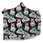 Hipster Frog Pattern Print Hooded Blanket