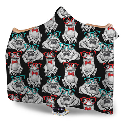 Hipster Frog Pattern Print Hooded Blanket
