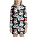 Hipster Frog Pattern Print Pullover Hoodie Dress