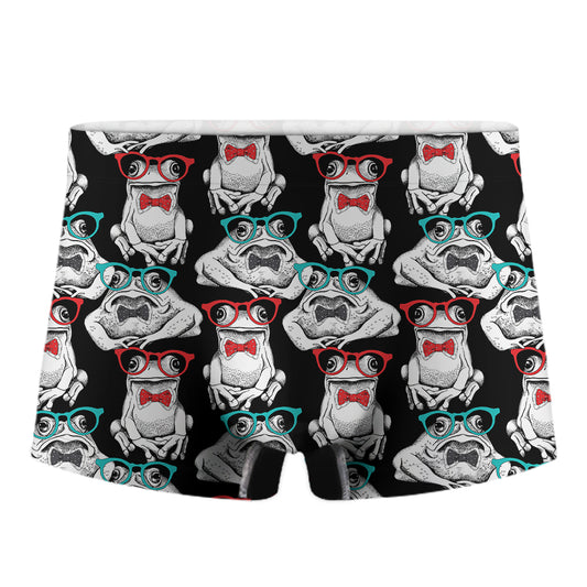 Hipster Frog Pattern Print Men's Boxer Briefs