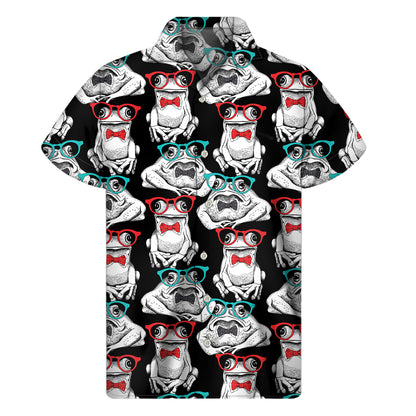 Hipster Frog Pattern Print Men's Short Sleeve Shirt