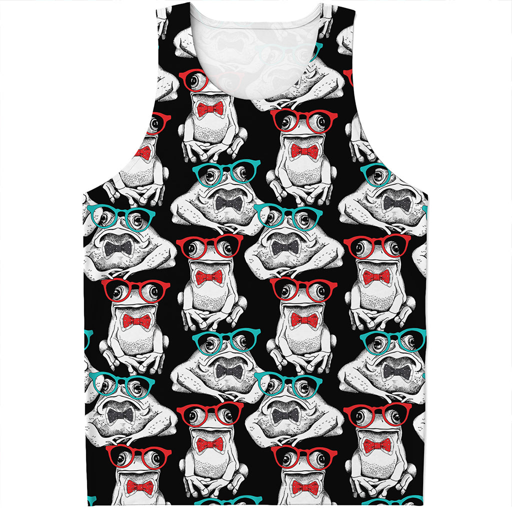 Hipster Frog Pattern Print Men's Tank Top