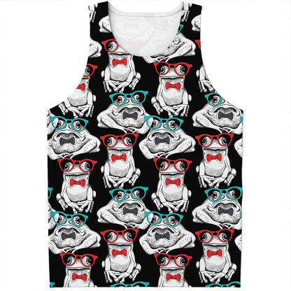 Hipster Frog Pattern Print Men's Tank Top