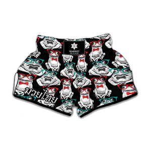 Hipster Frog Pattern Print Muay Thai Boxing Shorts