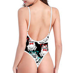 Hipster Frog Pattern Print One Piece High Cut Swimsuit