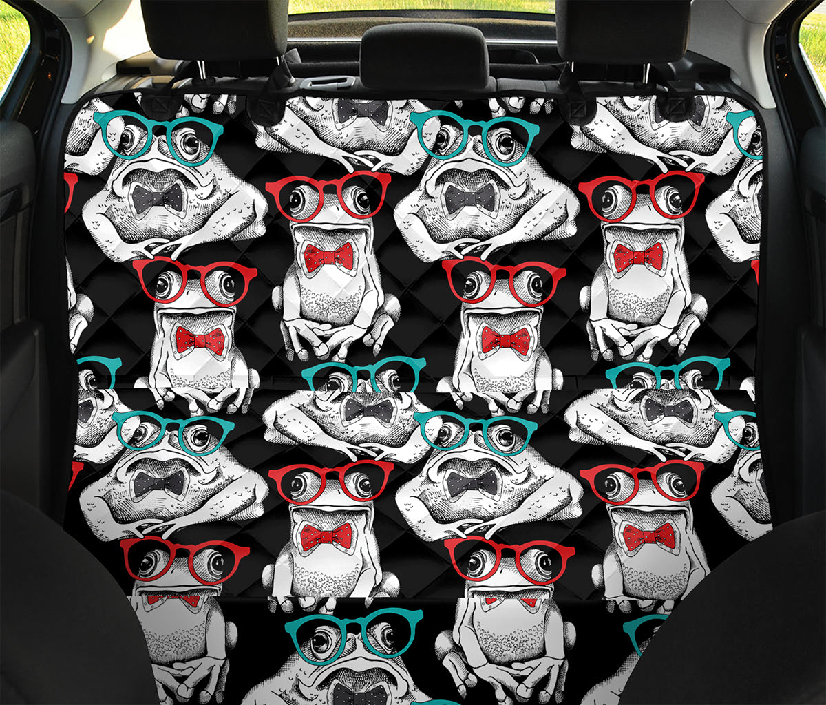 Hipster Frog Pattern Print Pet Car Back Seat Cover