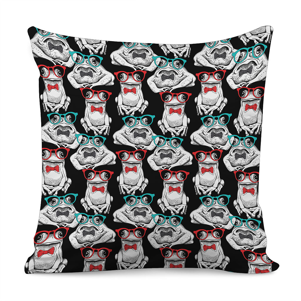 Hipster Frog Pattern Print Pillow Cover