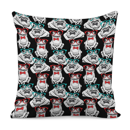 Hipster Frog Pattern Print Pillow Cover