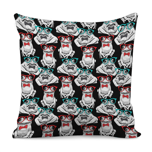 Hipster Frog Pattern Print Pillow Cover