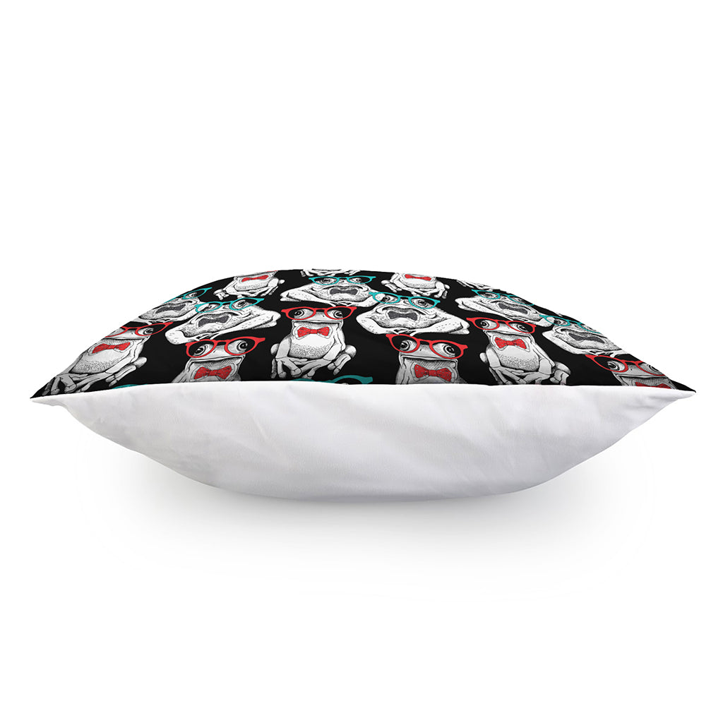 Hipster Frog Pattern Print Pillow Cover
