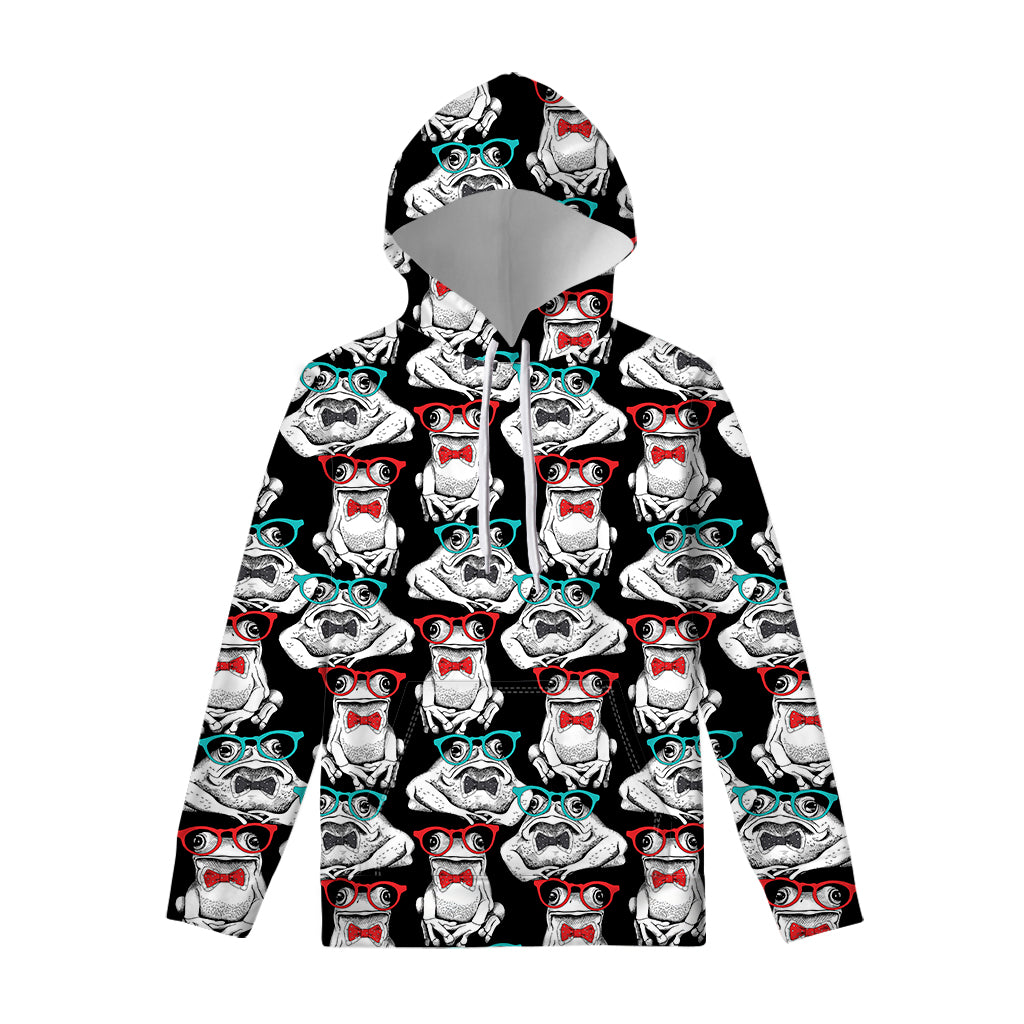 Hipster Frog Pattern Print Pullover Hoodie