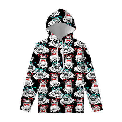 Hipster Frog Pattern Print Pullover Hoodie