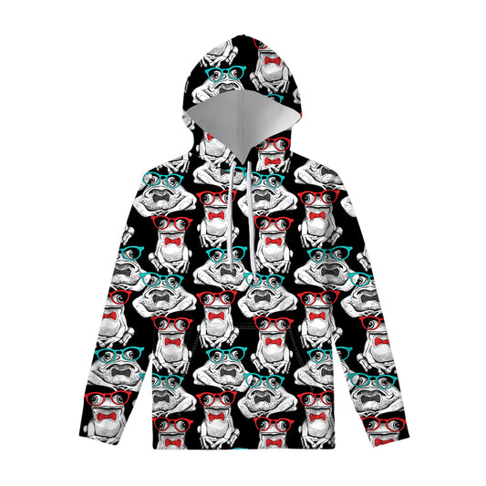 Hipster Frog Pattern Print Pullover Hoodie