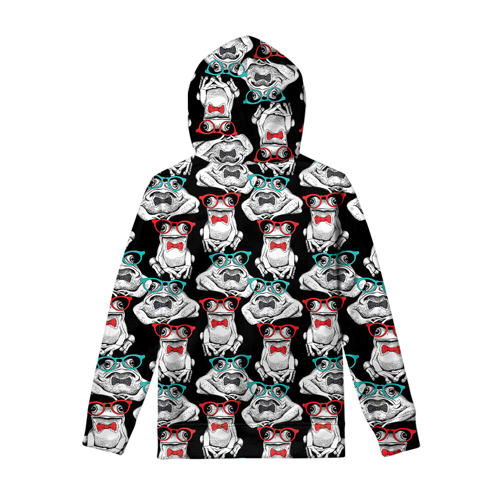 Hipster Frog Pattern Print Pullover Hoodie