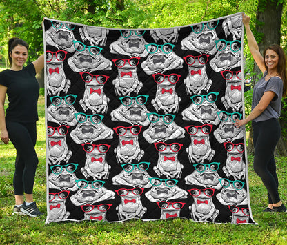 Hipster Frog Pattern Print Quilt