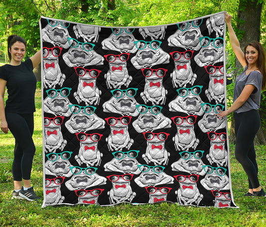 Hipster Frog Pattern Print Quilt