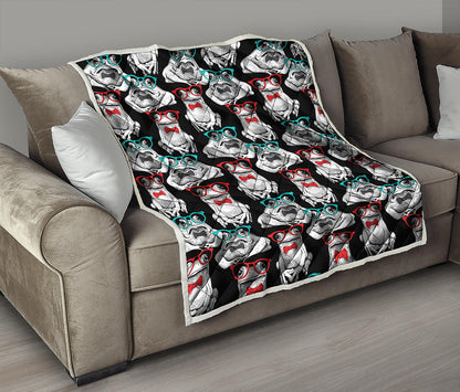 Hipster Frog Pattern Print Quilt