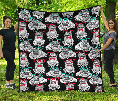 Hipster Frog Pattern Print Quilt