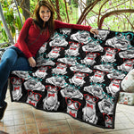 Hipster Frog Pattern Print Quilt
