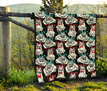 Hipster Frog Pattern Print Quilt