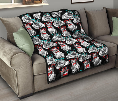 Hipster Frog Pattern Print Quilt