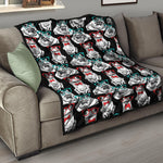 Hipster Frog Pattern Print Quilt