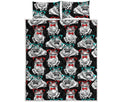 Hipster Frog Pattern Print Quilt Bed Set