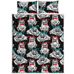 Hipster Frog Pattern Print Quilt Bed Set