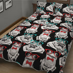 Hipster Frog Pattern Print Quilt Bed Set