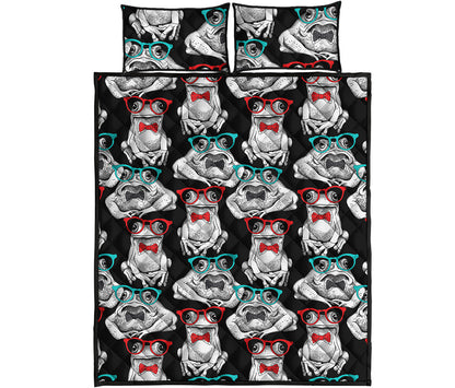 Hipster Frog Pattern Print Quilt Bed Set