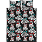 Hipster Frog Pattern Print Quilt Bed Set