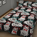 Hipster Frog Pattern Print Quilt Bed Set