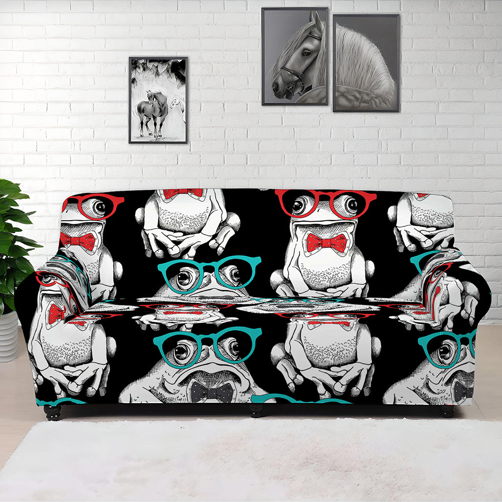 Hipster Frog Pattern Print Sofa Cover