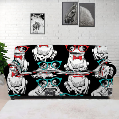 Hipster Frog Pattern Print Sofa Cover