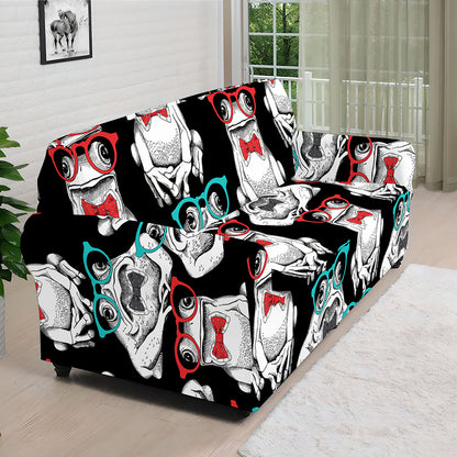 Hipster Frog Pattern Print Sofa Cover