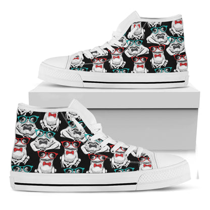 Hipster Frog Pattern Print White High Top Shoes